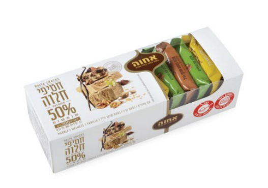 חטיפי חלווה טחינה מגוון טעמים, 50% פחות סוכר - אחוה (12 יח', 300 גרם)