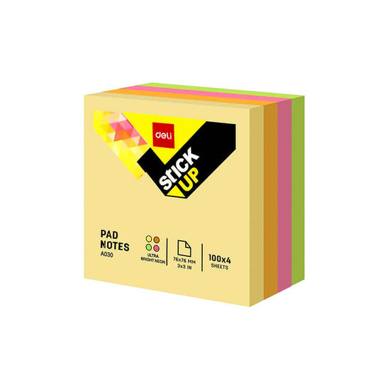 Deli Stick Up פתקי הדבקה ניאון (4X100 דף, 76X76 מ"מ)